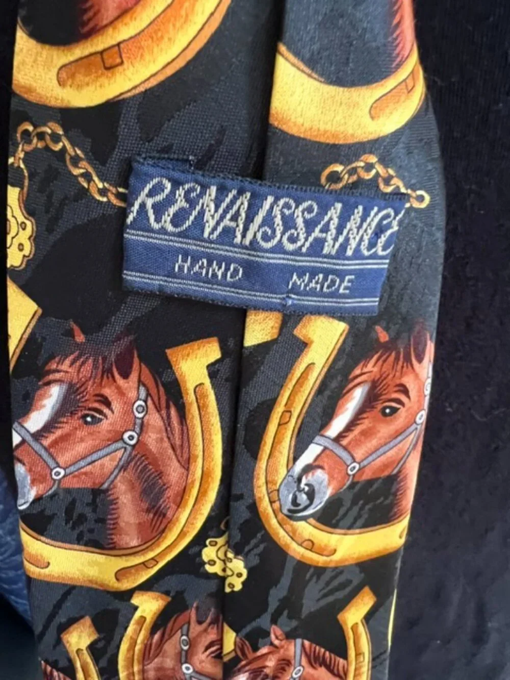 Vintage Renaissance‎ Hand Made Men's Tie Equestrian Horse Horseshoe Novelty 90s